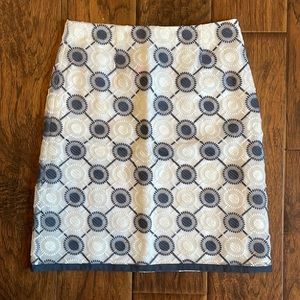 NWOT Boden pencil skirt with beautiful blue and white embroidered pattern